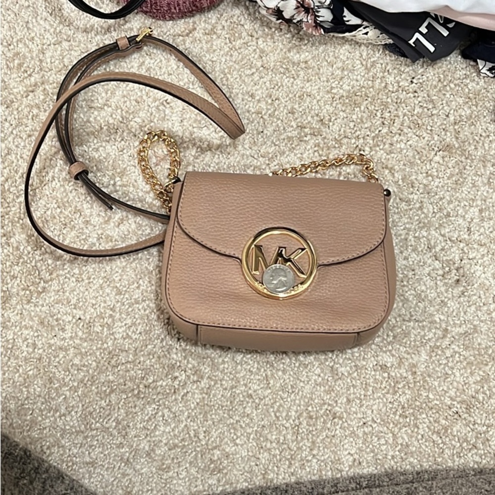 Michael Kors Tan Gold Crossbody Bag with Structured Design